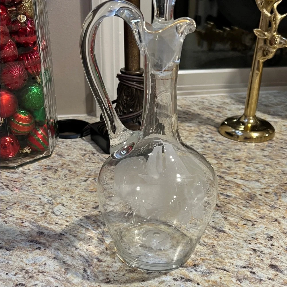 Elegant Glass Decanter with hand painted Sailboat Design